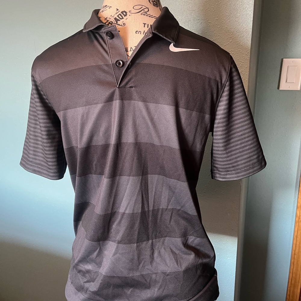 Nike Black Polo Shirt with Subtle Stripes